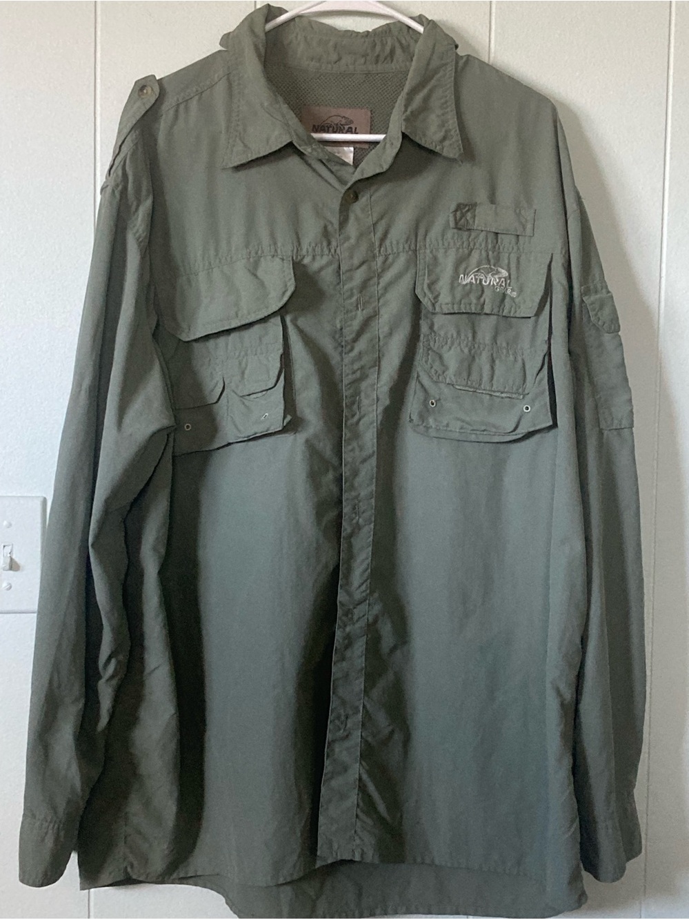 Natural Gear Mens SZ XL Long Sleeve Fishing/hiking Shirt with Utility Pockets.